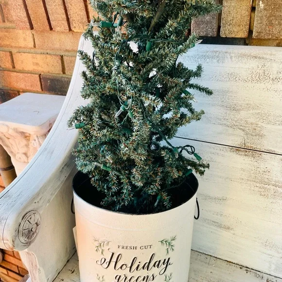 *Holiday Greens Distressed Metal Pails, Set of 2 - Picture 14 of 14